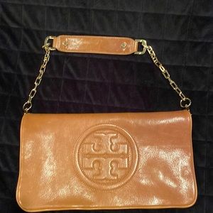 Tory Burch Reva Bombe brown leather shoulder/cluth bag